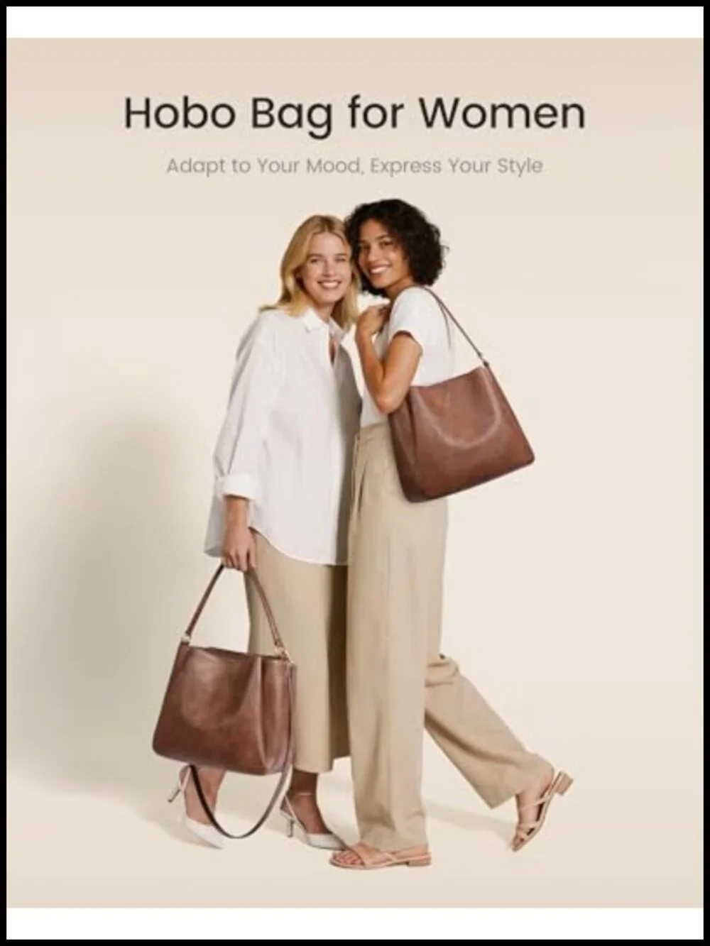 Vegan Leather Hobo Bag Triple Compartments Zippered Work Travel Purse